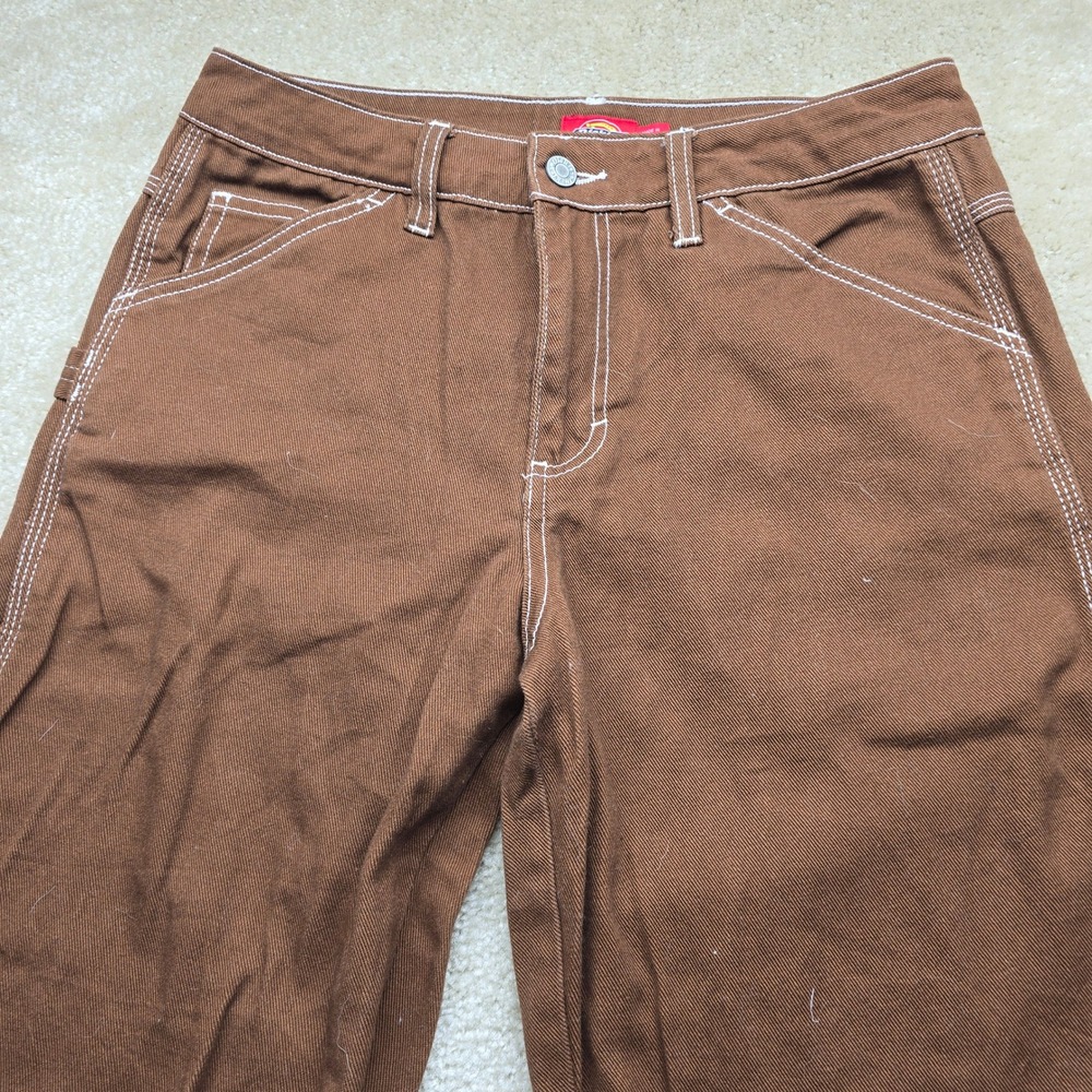 Dickies Brown Carpenter Pants White Contrast Stitch Utility Workwear Size 5/27